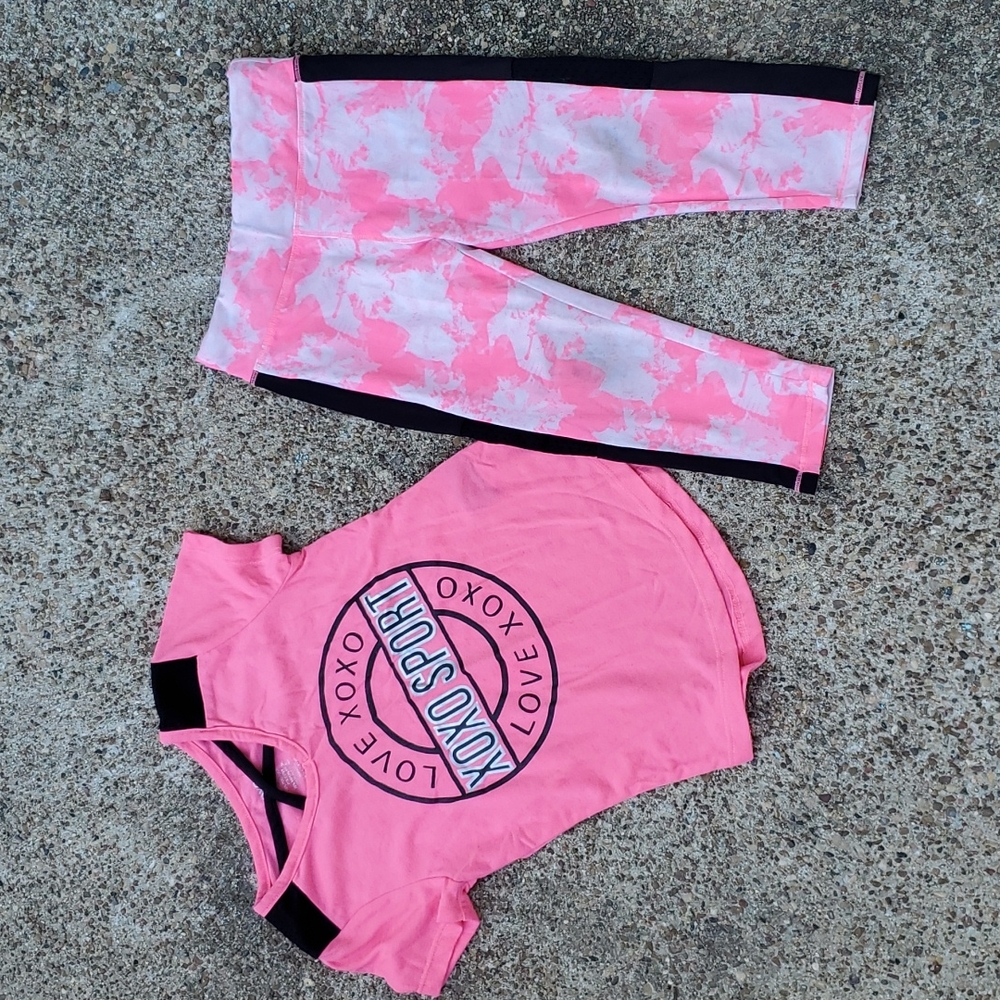Love XOXO Sport Girls Pink Matching Athletic Set Tights 5/6